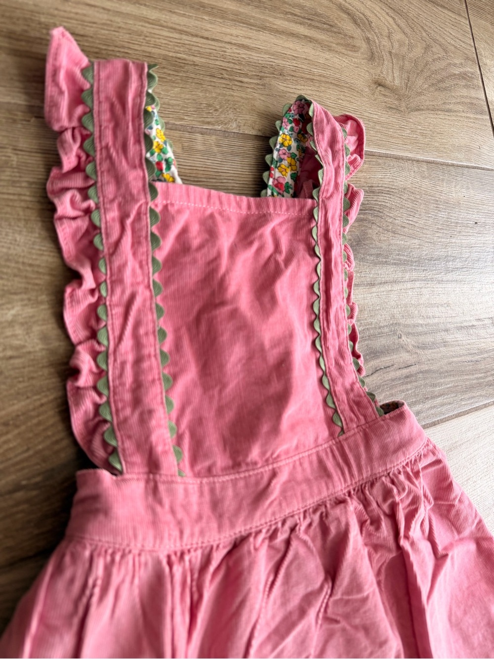 Boden Pink Ruffle Pinafore Dress with Floral Trim - Picture 2 of 6